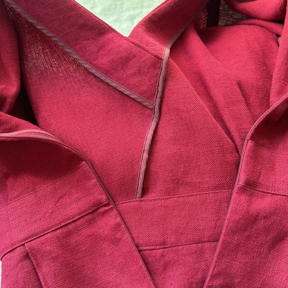 LONGCHAMP Hemp Burgundy Red Faux Wrap Dress Lamb Leather Pockets Career Size 6 - Picture 13 of 16